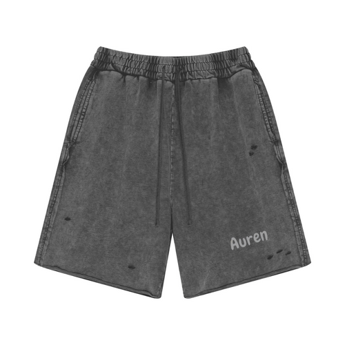 330GSM Unisex 100%Cotton Beefy Fabric Handcrafted Distressed Shorts Dark Gray