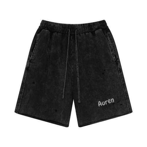 330GSM Unisex 100%Cotton Beefy Fabric Handcrafted Distressed Shorts Vintage Black