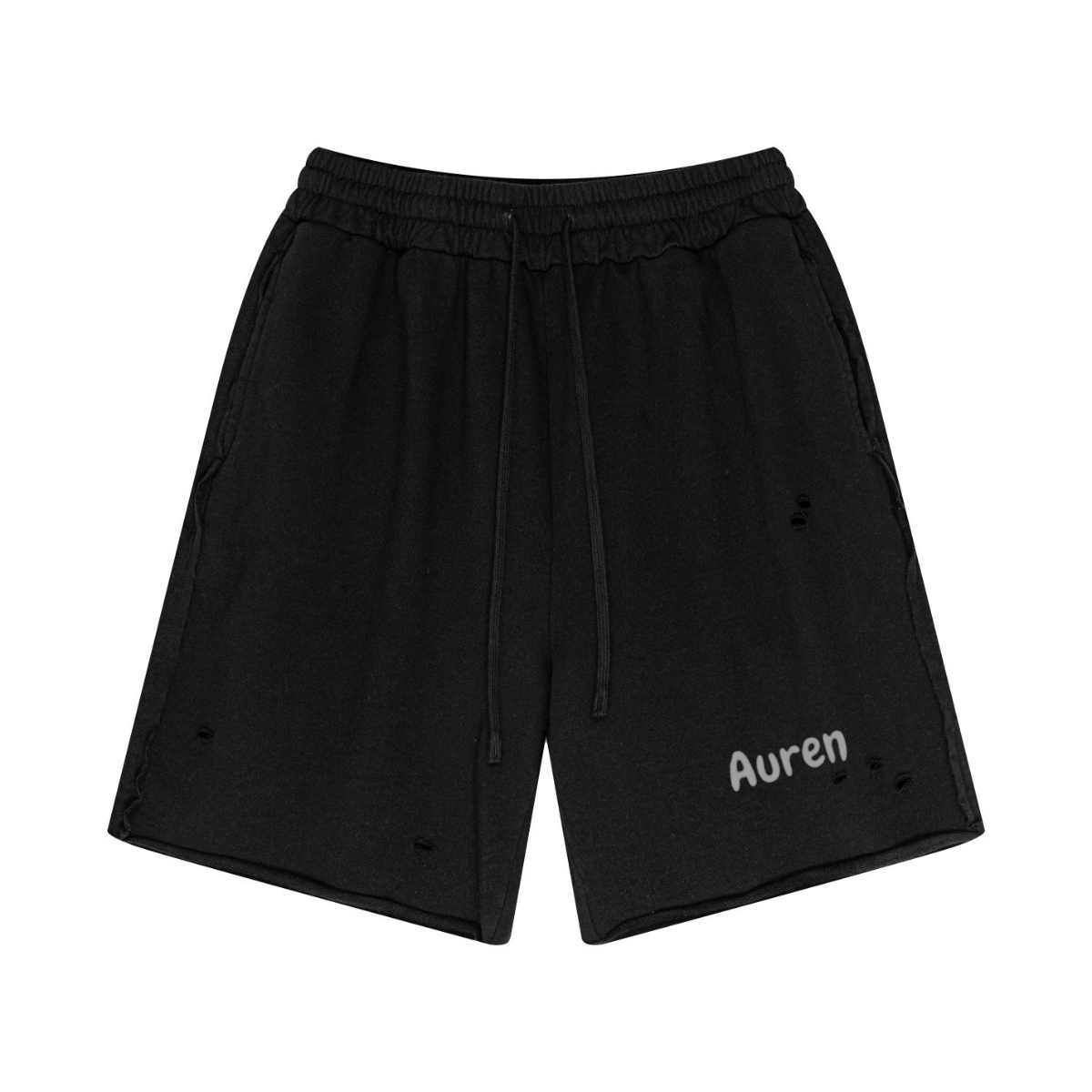 330GSM Unisex 100%Cotton Beefy Fabric Handcrafted Distressed Shorts Black