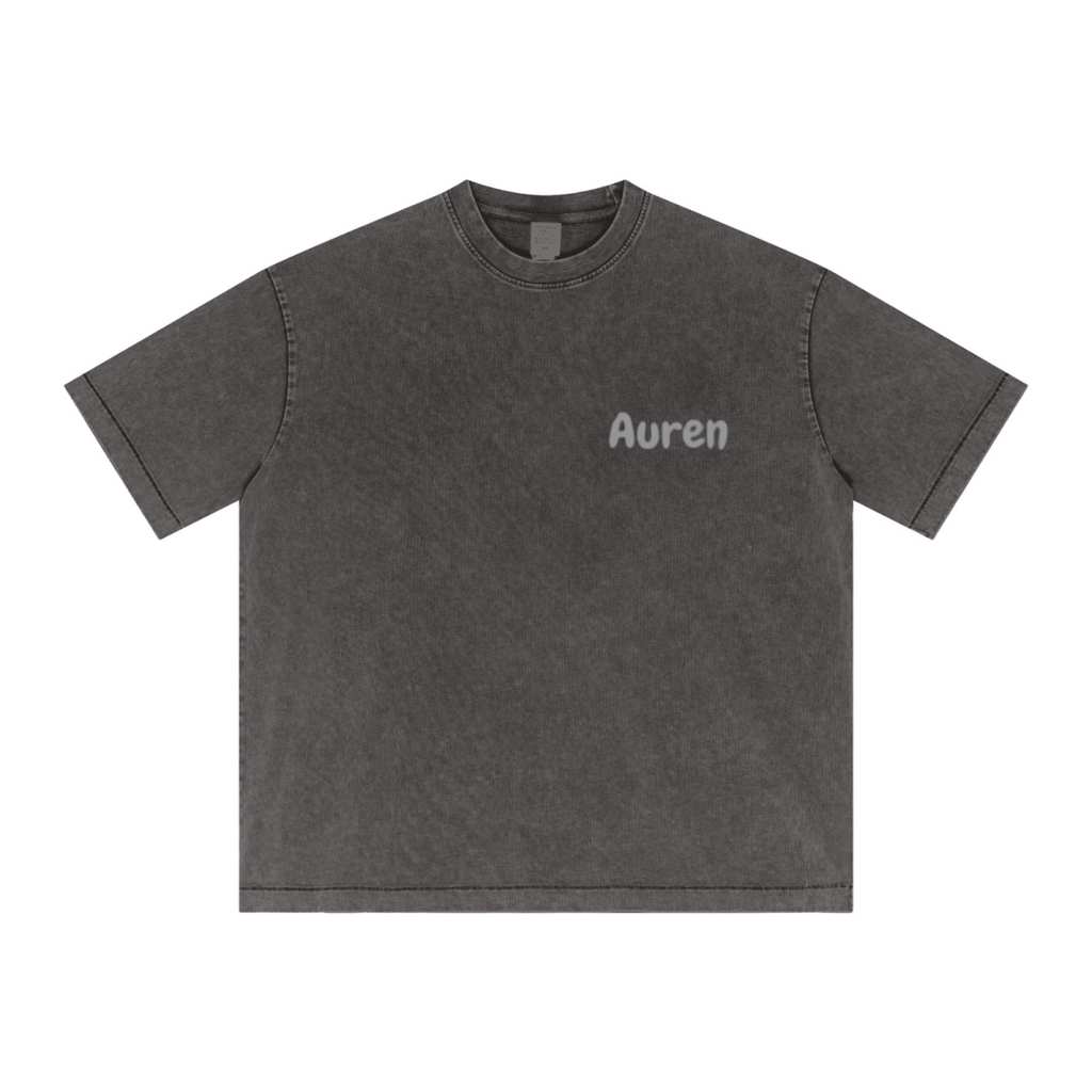 285GSM Unisex Distressed Snow-Wash Batik Plain Fabric T-shirt Dark gray