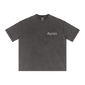 285GSM Unisex Distressed Snow-Wash Batik Plain Fabric T-shirt Dark gray