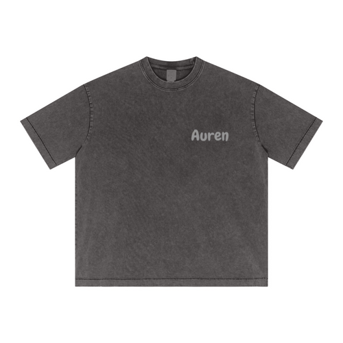 285GSM Unisex Distressed Snow-Wash Batik Plain Fabric T-shirt Dark gray